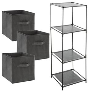 Storage Solutions Kastmandjes/opberg Manden - Donkergrijs Velours - 3x Stuks - Rek 34 X 98 Cm