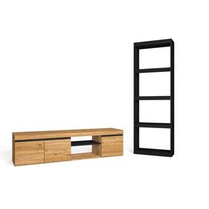 skrauthome Set naturale - Wohnzimmer - Esszimmer - Büro - Modulare Möbel - tv Stand 160cm Eiche/Schwarz - Bibliotek / Bücherregal Schwarz - Moderner Stil