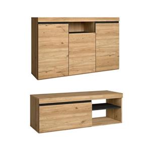  Set Naturale Woonkamer Eetkamer, Bijzetmeubelen, Buffet-tv-meubel 120cm Zwart Eik