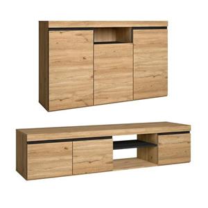 Set Naturale Wohnzimmer Esszimmer, Beistellmöbel, Buffet-TV-Schrank 160cm Eiche schwarz nordische - braun - Skraut Home