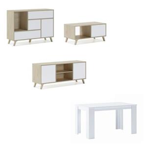Skraut Home  Furniture Set, Windmodel, Buffet - Tv -meubels - Lage Tafel - Vaste Tafel, Wit