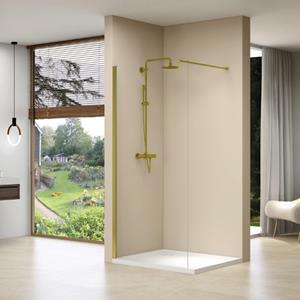Van rijn Inloopdouche  Products Vaste Wand 59-61x200 cm Helder Glas Stabilisatiestang en Gouden Muurprofiel