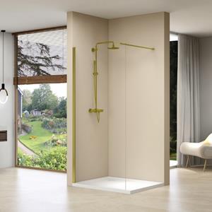 Van rijn Inloopdouche  Products Vaste Wand 100 x 200 cm Helder Glas Incl Stabilisatiestang en Gouden Muurprofiel