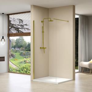 Van rijn Inloopdouche  Products Vaste Wand 110 x 200 cm Helder Glas Incl Stabilisatiestang en Gouden Muurprofiel