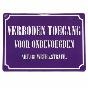 Verbodsbordje verboden toegang 21 x 15 cm blauw/wit metaal -