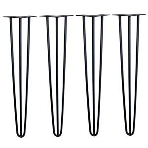 Furniture Legs Europe Dunne zwarte massieve stalen (Ø 1 cm) 3-punt hairpin tafelpoten 72 cm (set van 4 stuks)