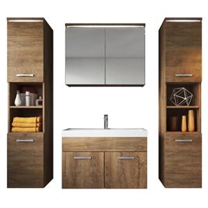 Badplaats Badkamermeubel Set Paso XL 80 x 40 cm - Bruin Eiken - Badmeubel met spiegelkast en zijkasten