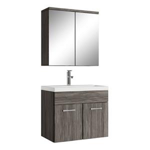 Badplaats Badkamermeubel Set Montreal 01 60 cm - Grijs Eiken - Badmeubel met spiegelkast