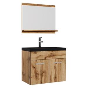 Badplaats Badkamermeubel Montreal Set 02 60 x 35 cm - Eiken - Badmeubel met Zwarte Wastafel