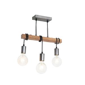 qazqa Industrielle Hängelampe Holz mit Stahl 3-flammig - Gallow - Stahl