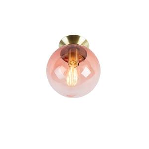 qazqa Art Deco Deckenlampe Messing mit rosa Glas - Pallon - Rosa