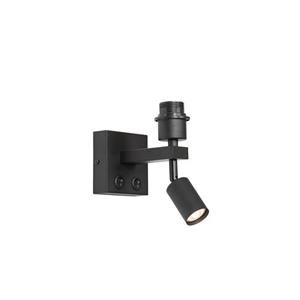 qazqa Moderne Wandlampe schwarz mit Leselampe - Brescia - Schwarz