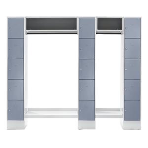 Wolf Schließfachgarderoben-System, 15 Fächer außen / Mitte, 15 Kleiderbügel, Gesamtbreite 2220 mm, Fachbreite 298 mm, silbergrau/lichtgrau
