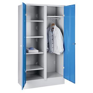Wolf Stalen kast, opslagkast, deuren lichtblauw RAL 5012, bak lichtgrijs RAL 7035