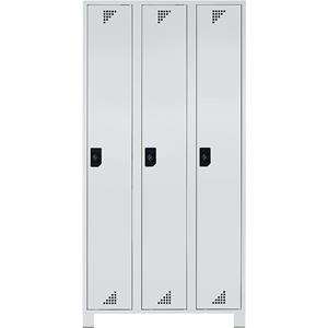 eurokraft pro Mehrzweck- und Garderobenschrank, Abteilhöhe 1695 mm, 3 Abteile, Breite 900 mm, komplett lichtgrau