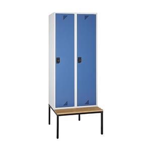 Eurokraft pro Universele kast en garderobekast, met zitbank, 2 vakken, breedte 800 mm, deuren briljantblauw