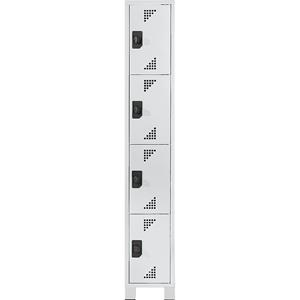 eurokraft pro Schließfachschrank, Fachhöhe 418 mm, HxBxT 1800 x 300 x 500 mm, 4 Abteile, komplett lichtgrau