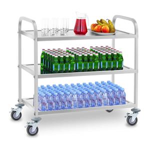 Royal Catering Serveerwagen roestvrij staal - 3 tabletten - tot 150 kg - 2 remmen