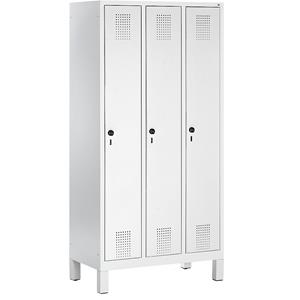 C+P EVOLO garderobekast, met kunststof kastpoten, 3 vakken, vakbreedte 300 mm, lichtgrijs