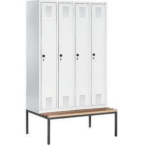 C+P EVOLO Garderobenschrank, mit untergebauter Sitzbank, 4 Abteile, Abteilbreite 300 mm, lichtgrau