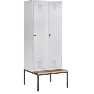 C+P EVOLO Garderobenschrank, mit untergebauter Sitzbank, 2 Abteile, Abteilbreite 400 mm, lichtgrau