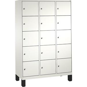C+P EVOLO Fächerschrank, mit Füßen, 3 Abteile, je 5 Fächer, Abteilbreite 400 mm, verkehrsweiß / verkehrsweiß