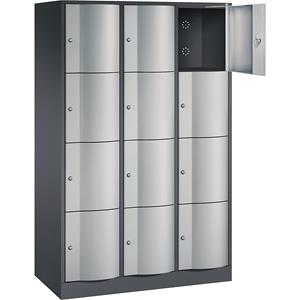 C+P RESISTO lockerkast, h x b x d = 1950 x 1150 x 540 mm, 12 vakken, zwartgrijs RAL 7021 / blank aluminiumkleurig RAL 9006