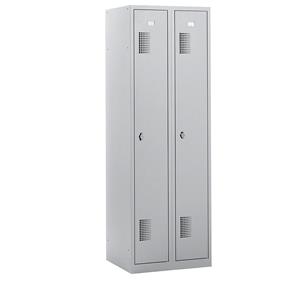 eurokraft basic AMSTERDAM Garderobenschrank, Höhe 1800 mm, Breite 600 mm, 2 Abteile, mit Vorhängeschlossvorrichtung, lichtgrau