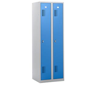 eurokraft basic AMSTERDAM Garderobenschrank, Höhe 1800 mm, Breite 600 mm, 2 Abteile, mit Vorhängeschlossvorrichtung, lichtgrau/lichtblau