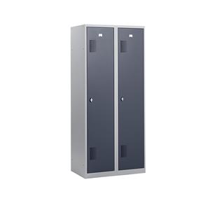 eurokraft basic AMSTERDAM Garderobenschrank, Höhe 1800 mm, Breite 800 mm, 2 Abteile, mit Vorhängeschlossvorrichtung, lichtgrau/basaltgrau