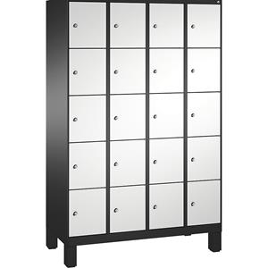 C+P EVOLO Fächerschrank, mit Füßen, 4 Abteile, je 5 Fächer, Abteilbreite 300 mm, schwarzgrau / lichtgrau