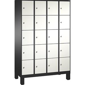 C+P EVOLO Fächerschrank, mit Füßen, 4 Abteile, je 5 Fächer, Abteilbreite 300 mm, schwarzgrau / verkehrsweiß