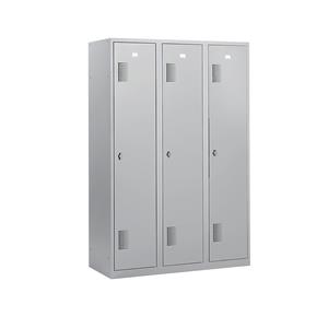 eurokraft basic AMSTERDAM Garderobenschrank, Höhe 1800 mm, Breite 1200 mm, 3 Abteile, mit Vorhängeschlossvorrichtung, lichtgrau