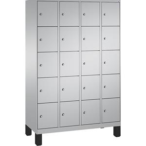C+P EVOLO Fächerschrank, mit Füßen, 4 Abteile, je 5 Fächer, Abteilbreite 300 mm, weißaluminium / weißaluminium