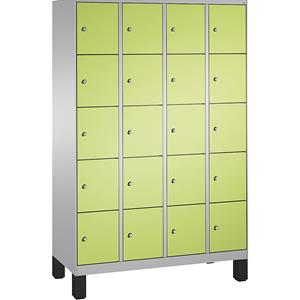 C+P EVOLO Fächerschrank, mit Füßen, 4 Abteile, je 5 Fächer, Abteilbreite 300 mm, weißaluminium / viridingrün
