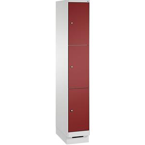 C+P EVOLO Fächerschrank, mit Sockel, 1 Abteil, 3 Fächer, Abteilbreite 300 mm, lichtgrau / rubinrot