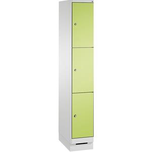 C+P EVOLO Fächerschrank, mit Sockel, 1 Abteil, 3 Fächer, Abteilbreite 300 mm, lichtgrau / viridingrün