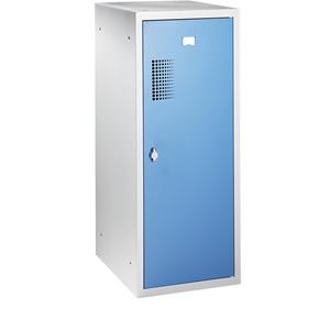 eurokraft basic AMSTERDAM Kombi-Schließfachschrank Einzelmodul, HxBxT 1000 x 400 x 500 mm, mit Vorhängeschlossvorrichtung, Korpus lichtgrau / Tür lichtblau