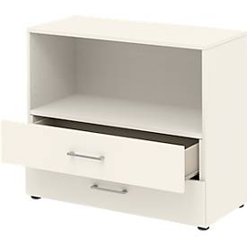Home Office Kombiregal TEMPIO, aus Holz, 2 Einschübe, 2 OH, B 800 x T 340 x H 720 mm, weiß/weiß