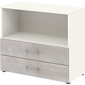 Home Office combinatierek TEMPIO, van hout, 2 laden, 2 OH, B 800 x D 340 x H 720 mm, wit/beton