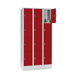 Wolf Schließfachschrank, mit Sockel, 12 Fächer, 300 mm, lichtgrau / feuerrot