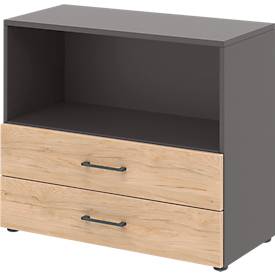 Home Office combinatierek TEMPIO, van hout, 2 laden, 2 OH, B 800 x D 340 x H 720 mm, antraciet/hickory eik