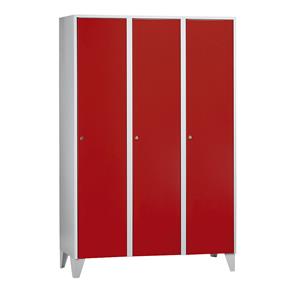Wolf Garderobekast met kunststof poten, h x b x d = 1850 x 1200 x 500 mm, 3 vakken, vuurrood