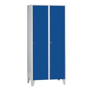 Wolf Garderobenschrank mit Füßen, HxBxT 1850 x 800 x 500 mm, 2 Abteile, enzianblau