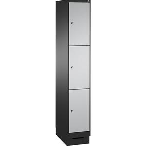 C+P EVOLO Fächerschrank, mit Sockel, 1 Abteil, 3 Fächer, Abteilbreite 300 mm, schwarzgrau / weißaluminium