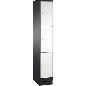 C+P EVOLO Fächerschrank, mit Sockel, 1 Abteil, 3 Fächer, Abteilbreite 300 mm, schwarzgrau / verkehrsweiß