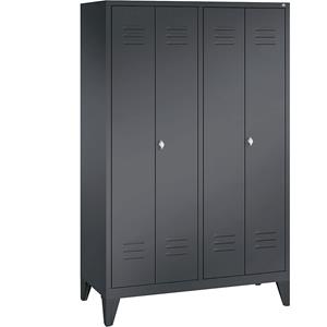 C+P CLASSIC Garderobenschrank mit Füßen, zueinander schlagende Türen, 4 Abteile, Abteilbreite 300 mm, schwarzgrau