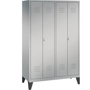 C+P CLASSIC Garderobenschrank mit Füßen, zueinander schlagende Türen, 4 Abteile, Abteilbreite 300 mm, weißaluminium