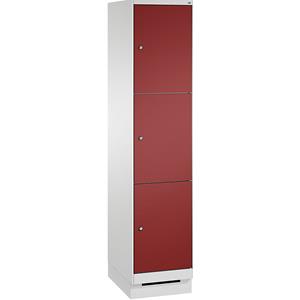 C+P EVOLO Fächerschrank, mit Sockel, 1 Abteil, 3 Fächer, Abteilbreite 400 mm, lichtgrau / rubinrot