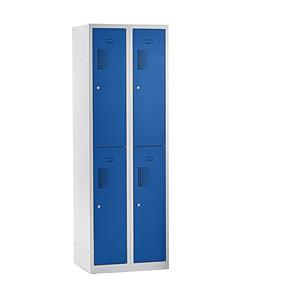 eurokraft basic AMSTERDAM Garderobenschrank, halbhohe Fächer, Breite 600 mm, 4 Fächer, lichtgrau / enzianblau